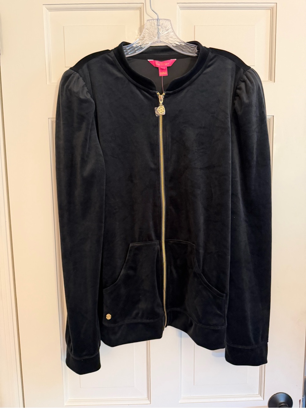 Lilly Pulitzer Evanna Velour Zip Up Jacket Black Extra Large NWT - Picture 2 of 5